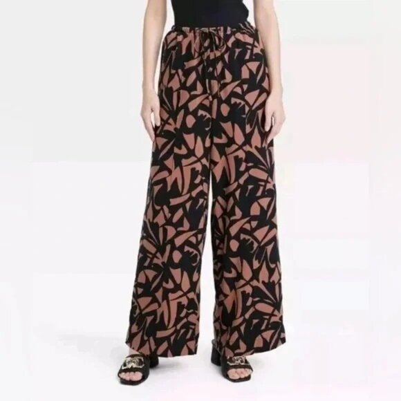 NEW A New Day High-Rise Wide Leg Linen Pull On Pants - Brown/Black - Picture 10 of 10